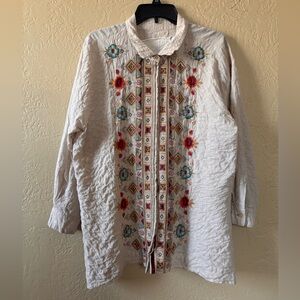 3J workshop Johnny Was 3/4 sleeve embroidered tunic XL